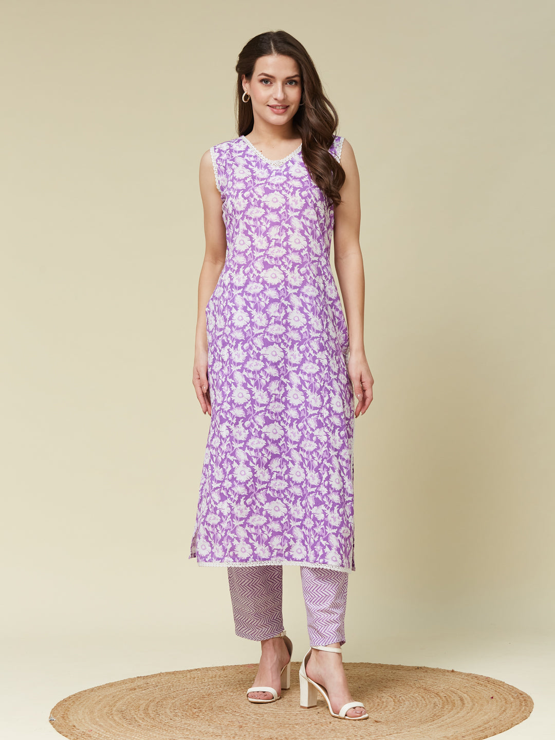 lavender Cotton Co-ord Set with Trendy Print