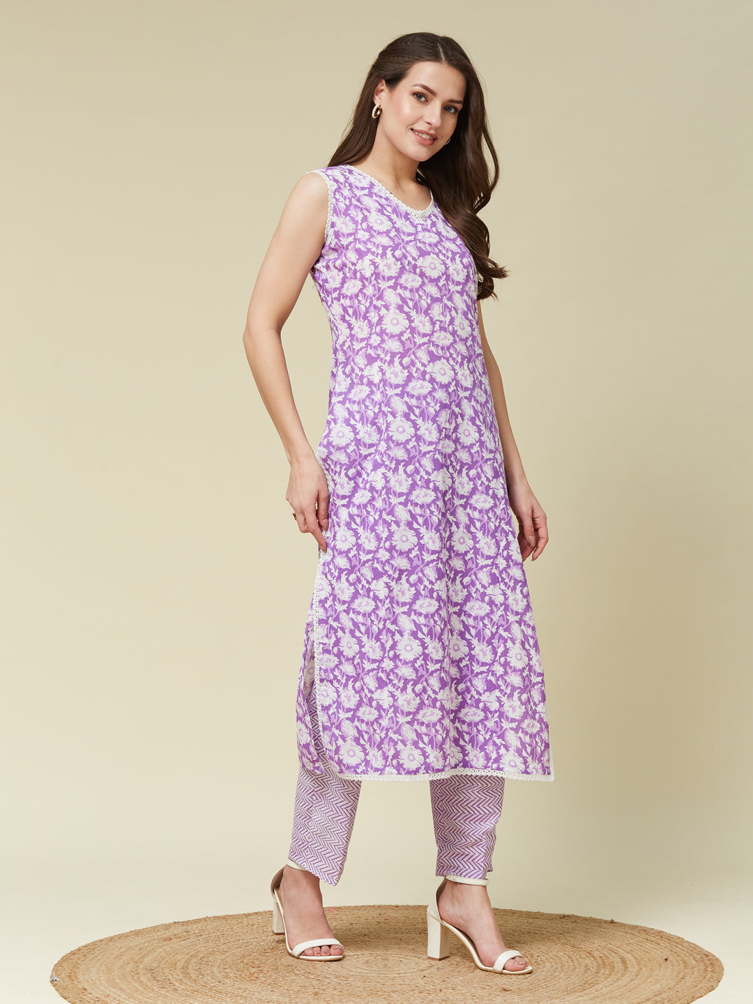 lavender Cotton Co-ord Set with Trendy Print