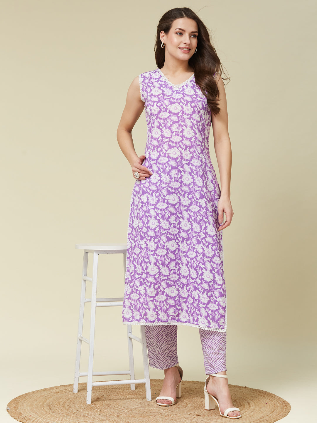 lavender Cotton Co-ord Set with Trendy Print