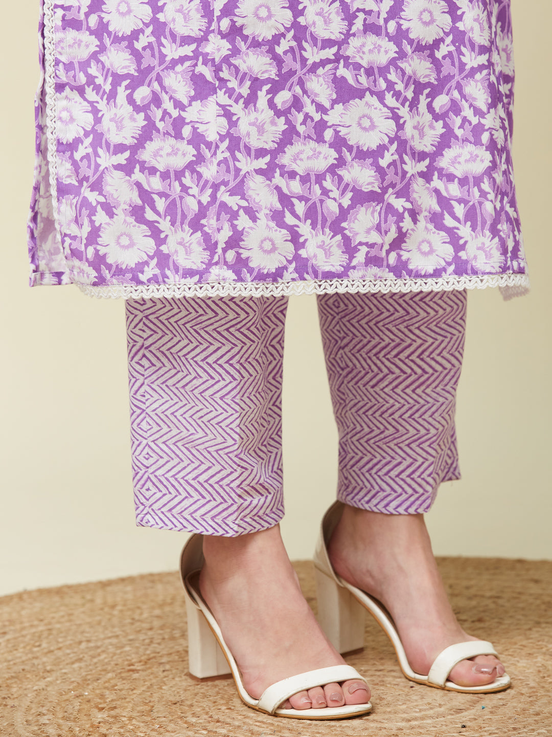 lavender Cotton Co-ord Set with Trendy Print
