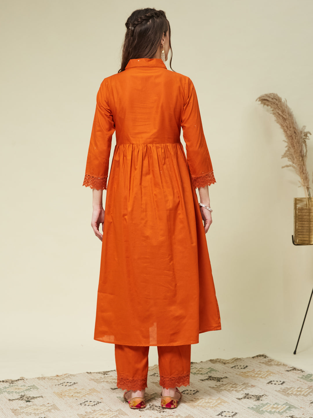 Orange Cotton Embroidered Co-ord set
