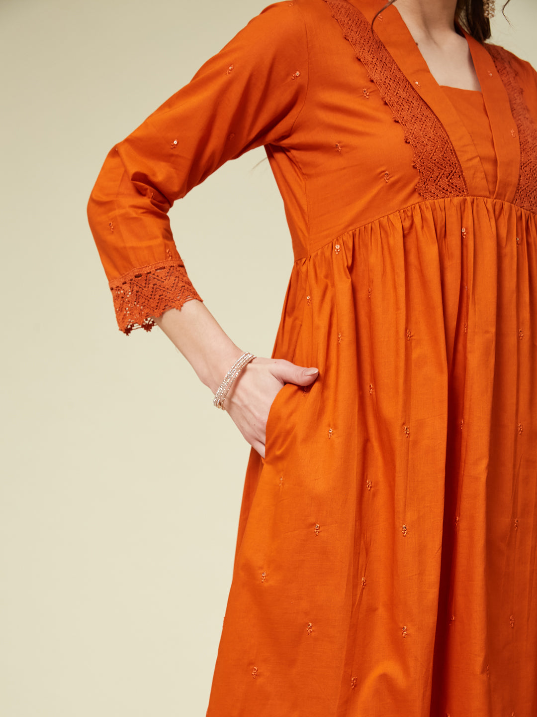 Orange Cotton Embroidered Co-ord set