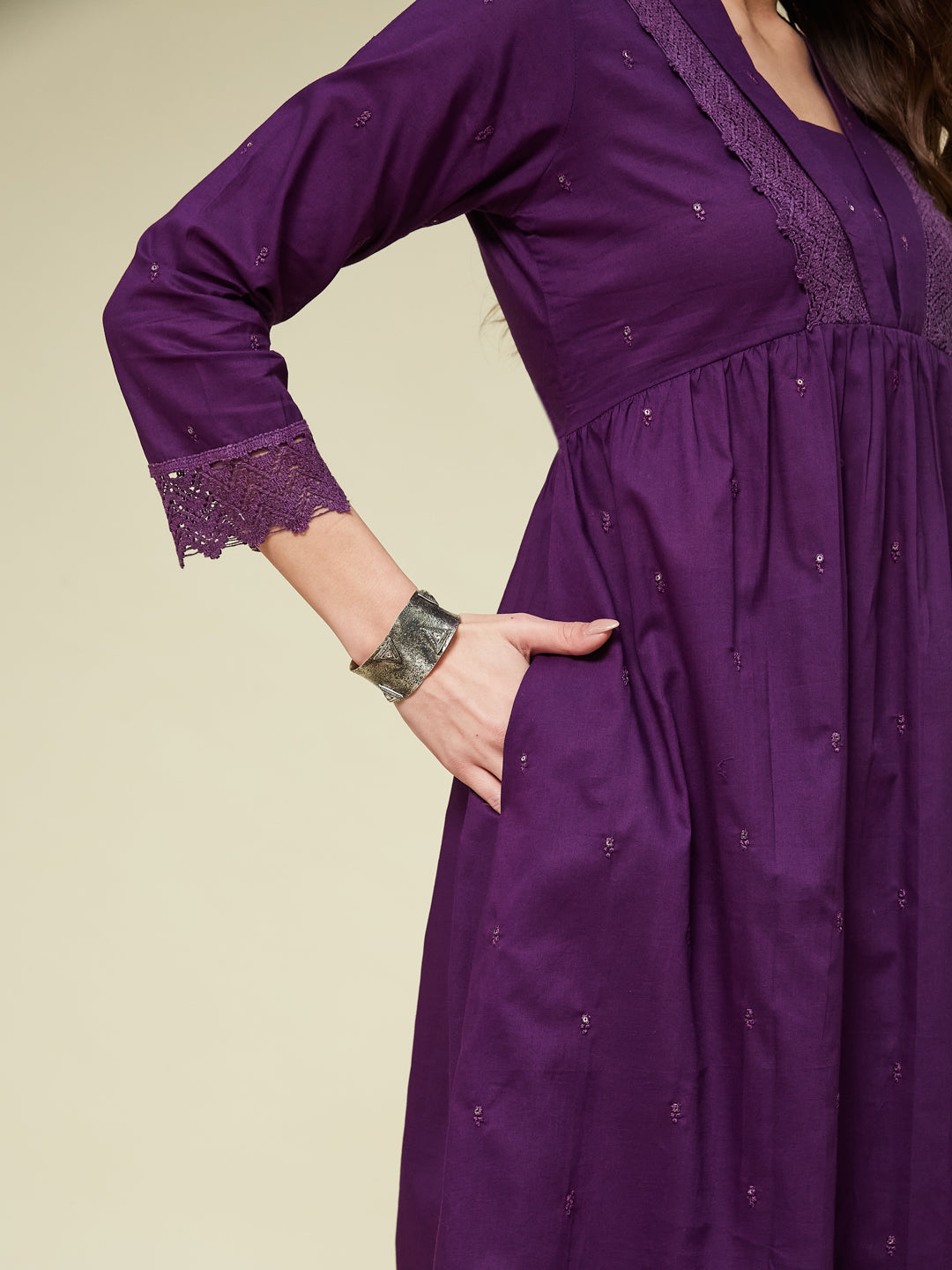 Violet Cotton Embroidered Co-ord set