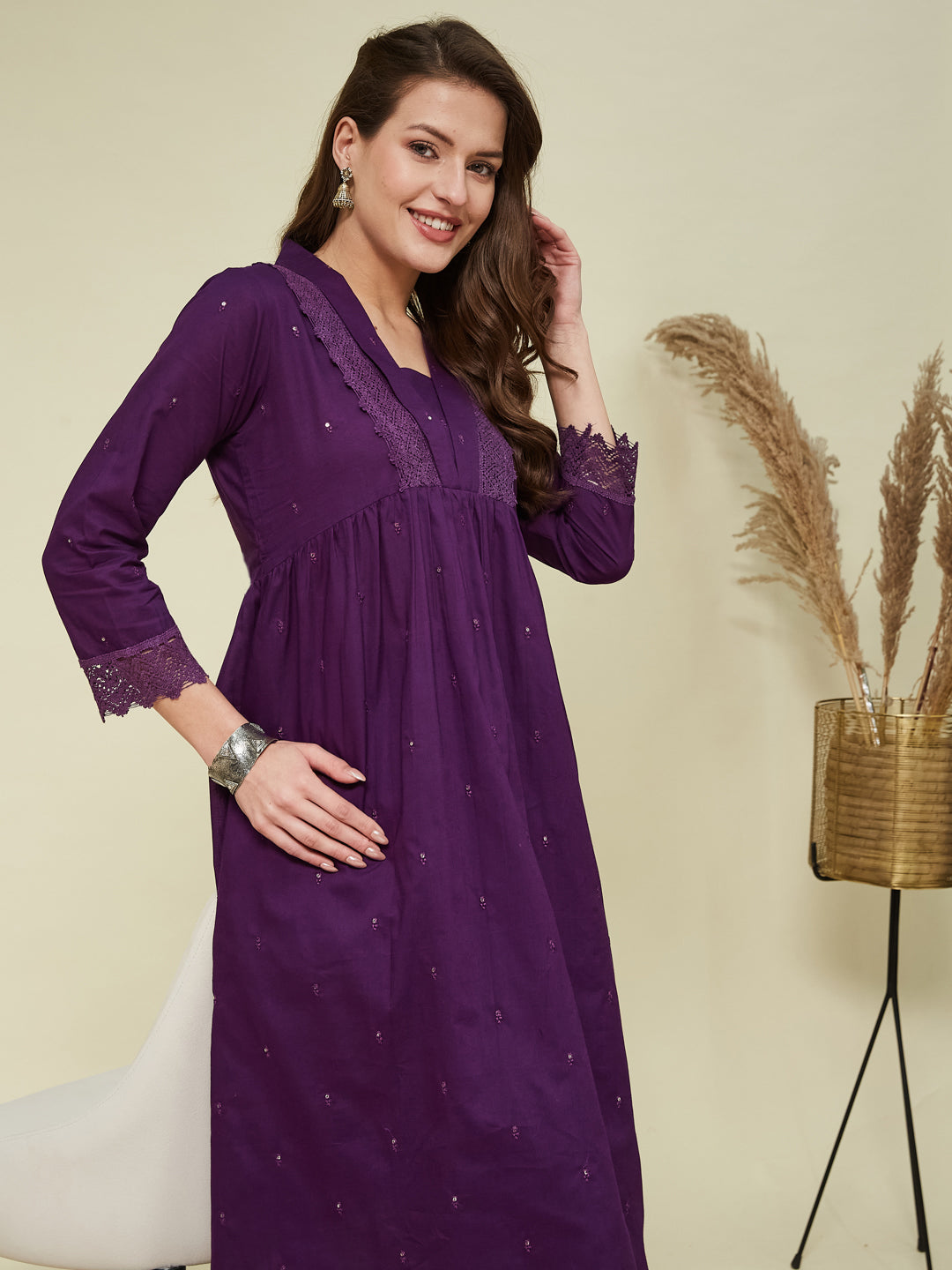 Violet Cotton Embroidered Co-ord set