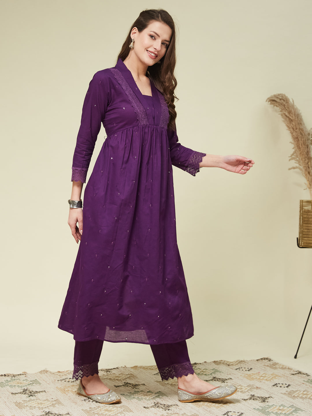 Violet Cotton Embroidered Co-ord set