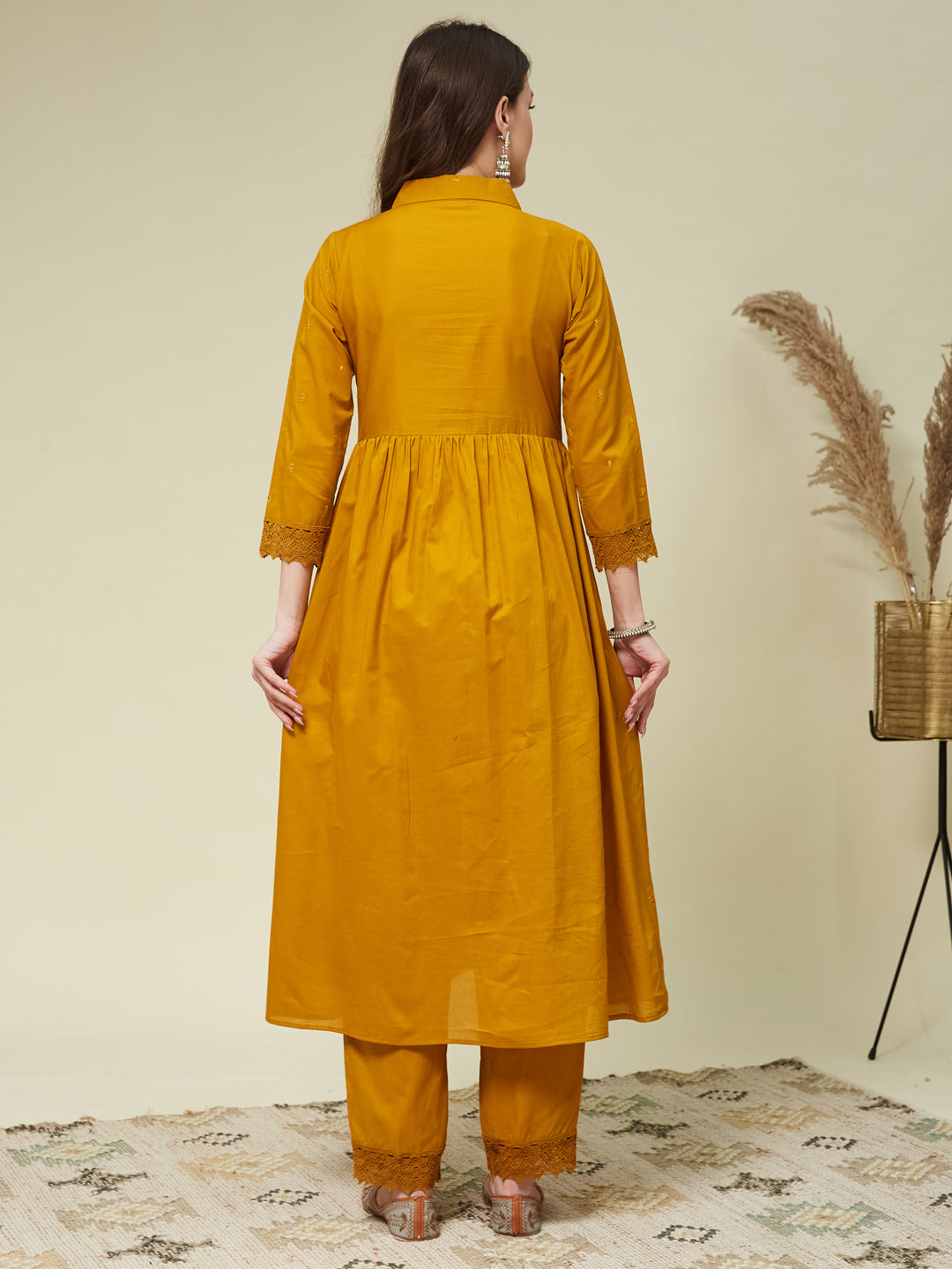 Mustard Cotton Embroidered Co-ord set