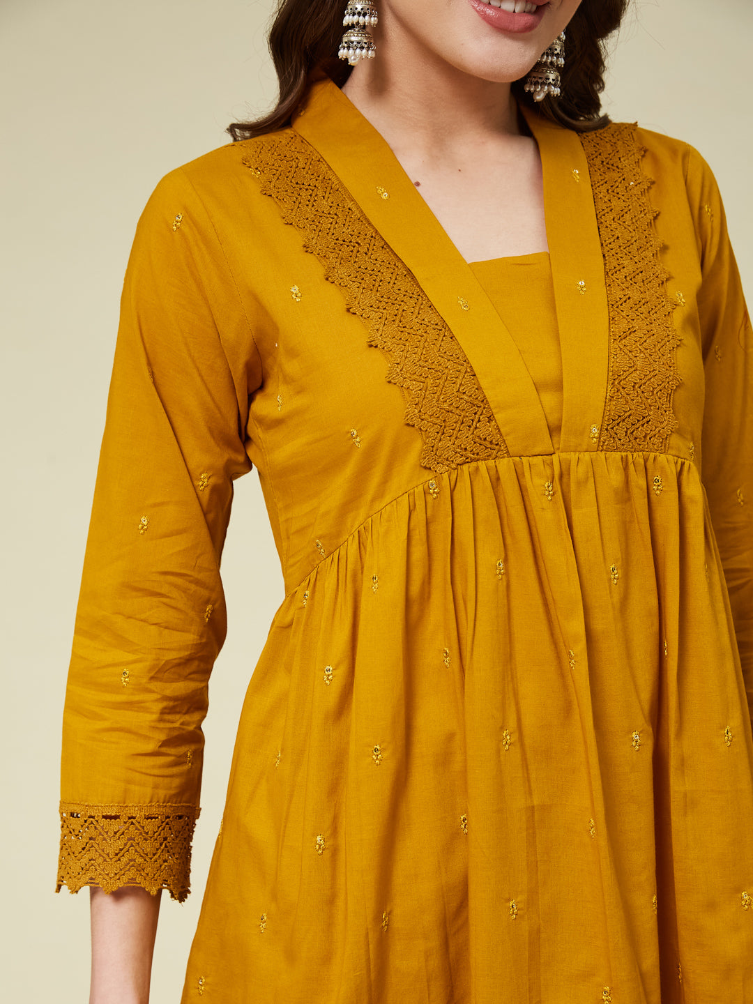 Mustard Cotton Embroidered Co-ord set