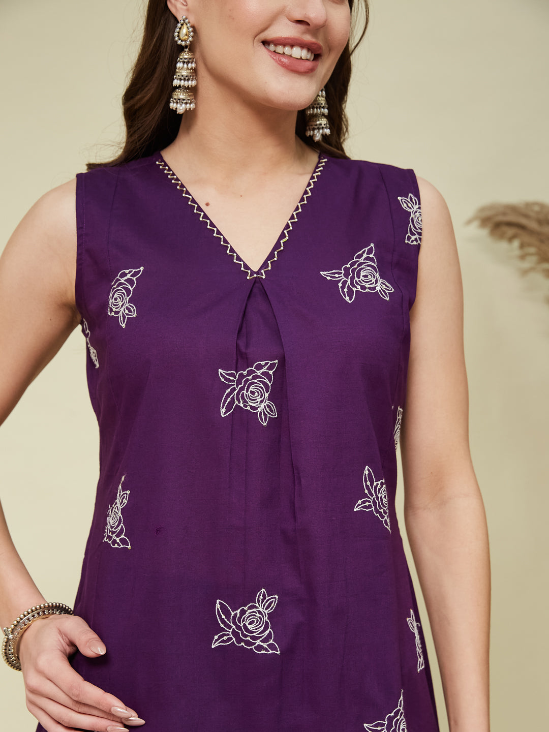 Violet Poly Cotton Embroidered Co-ord Set