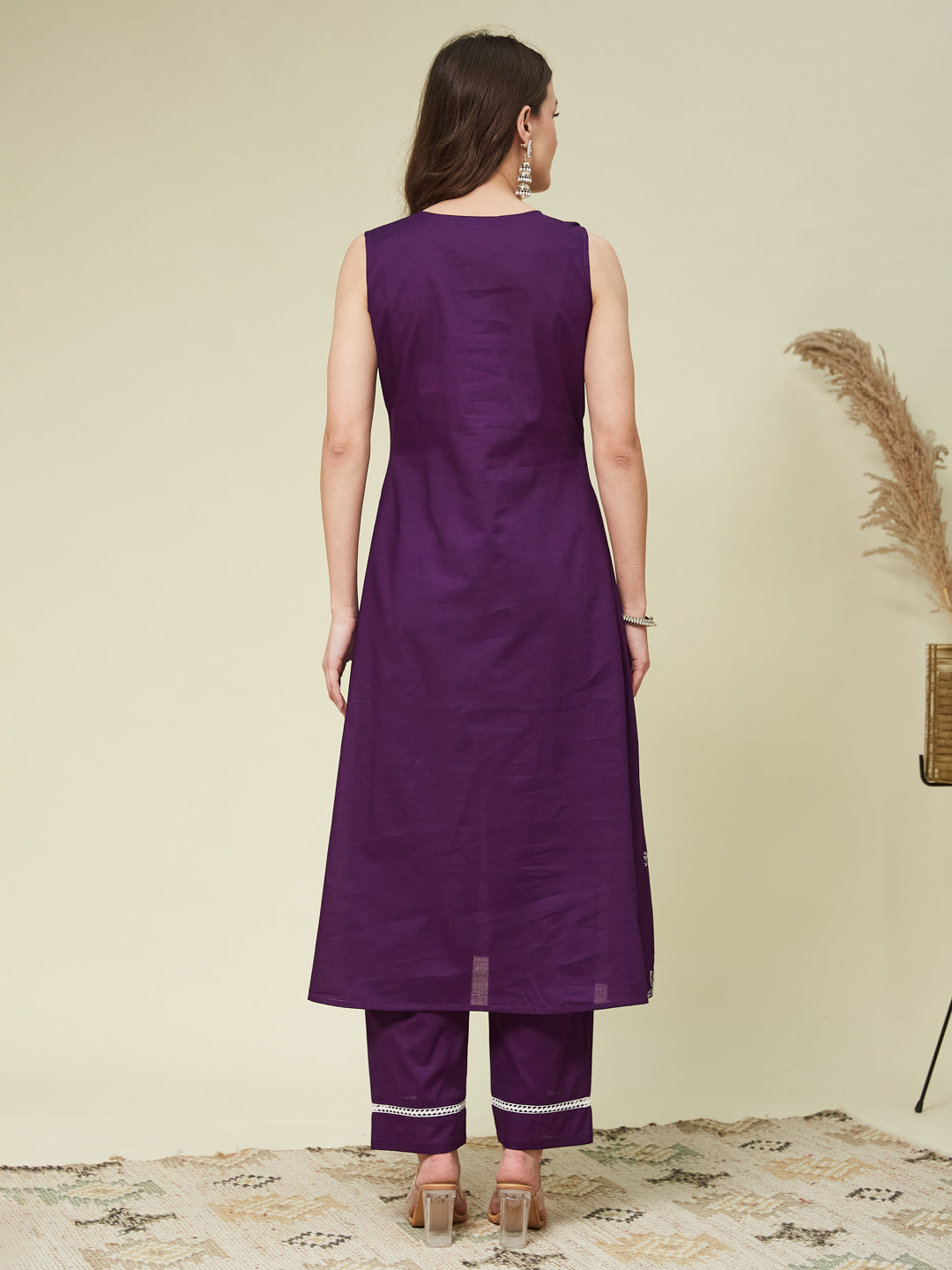 Violet Poly Cotton Embroidered Co-ord Set | cotton co ord set for women
| Backside view