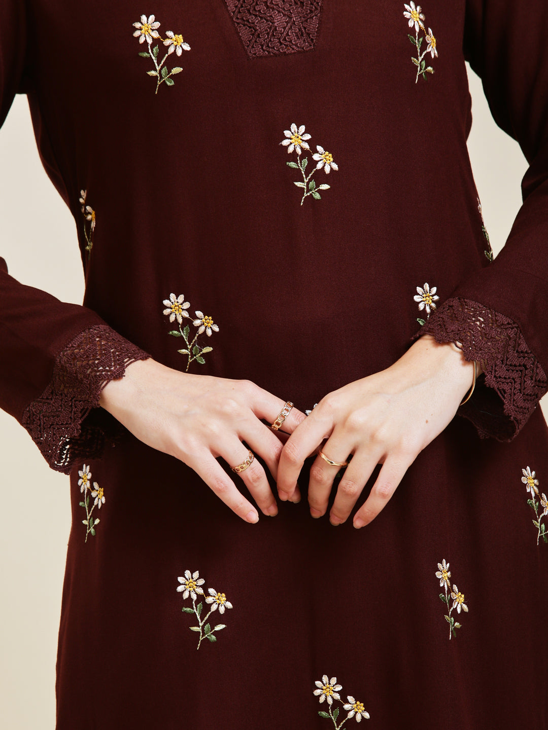 Coffee Rayon Embroidered Co-ord Set for Women