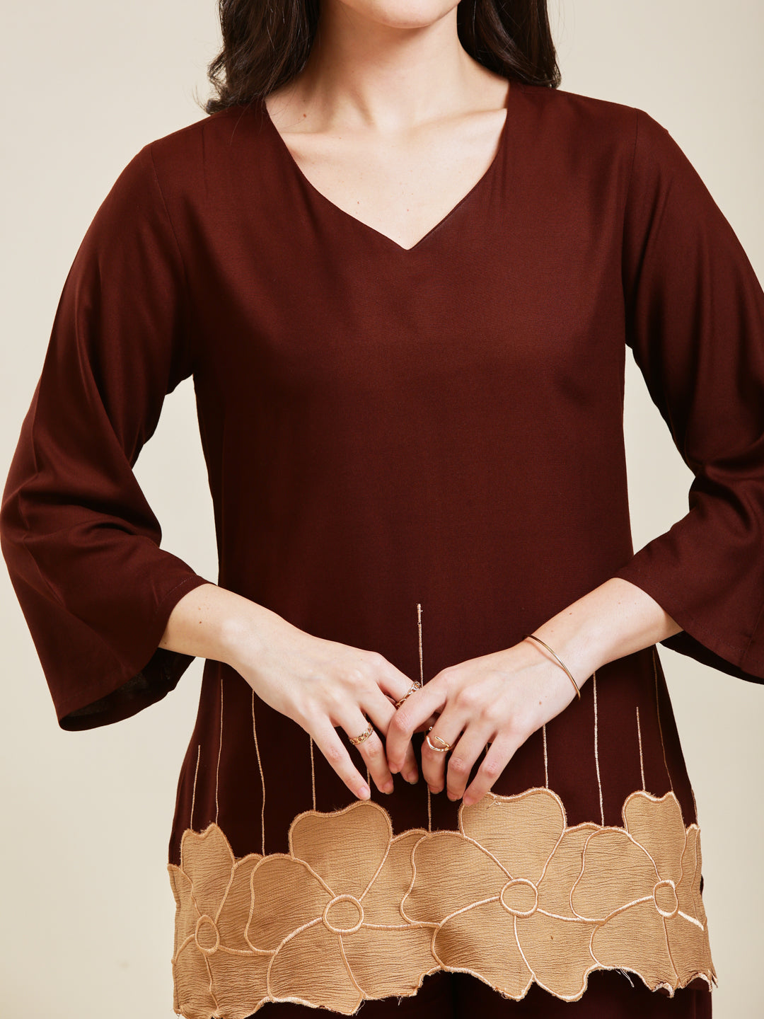 Coffee Rayon Embroidered Co-ord Set for Women