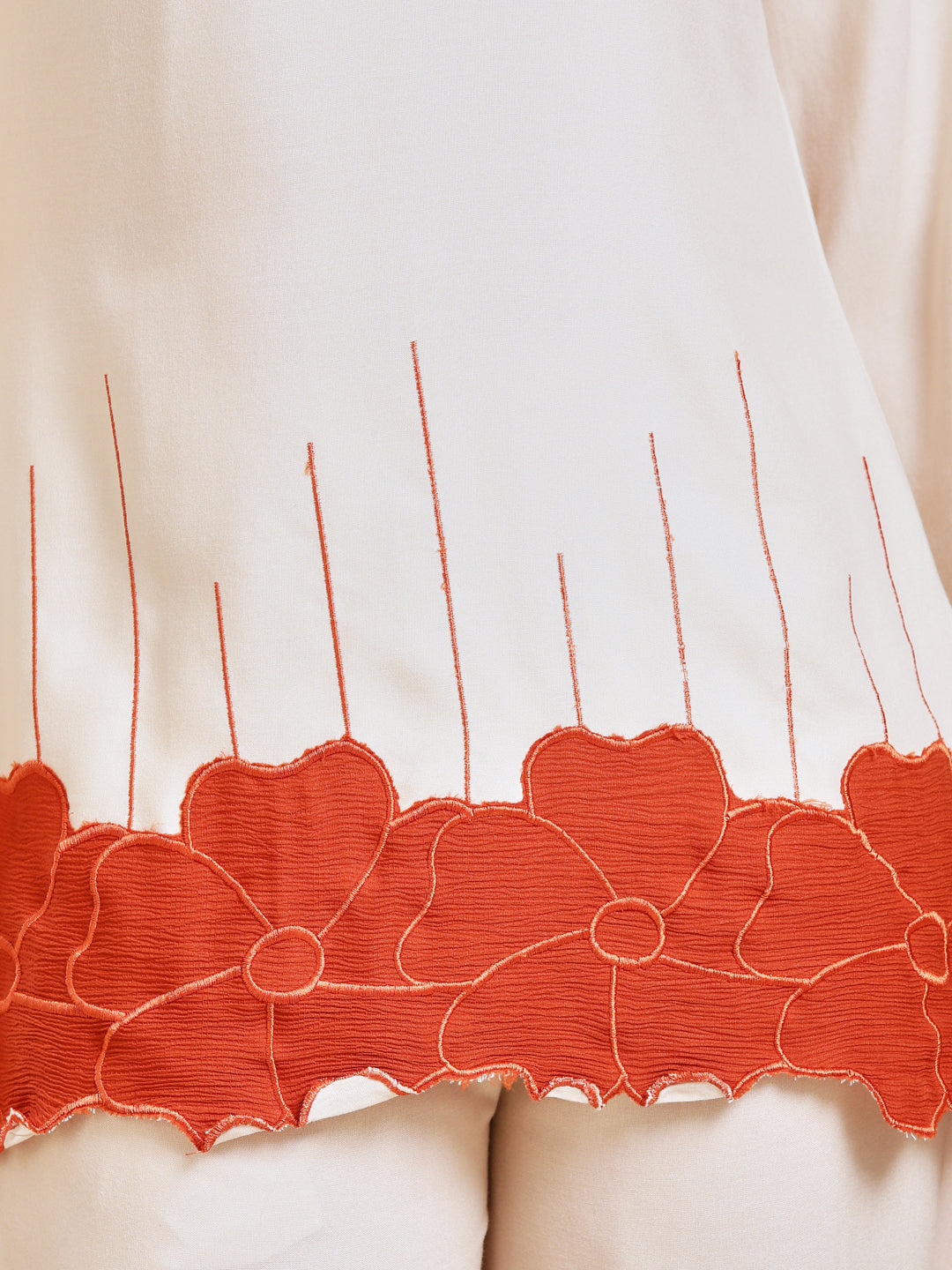 Off White Rayon Embroidered Co-ord Set for Women