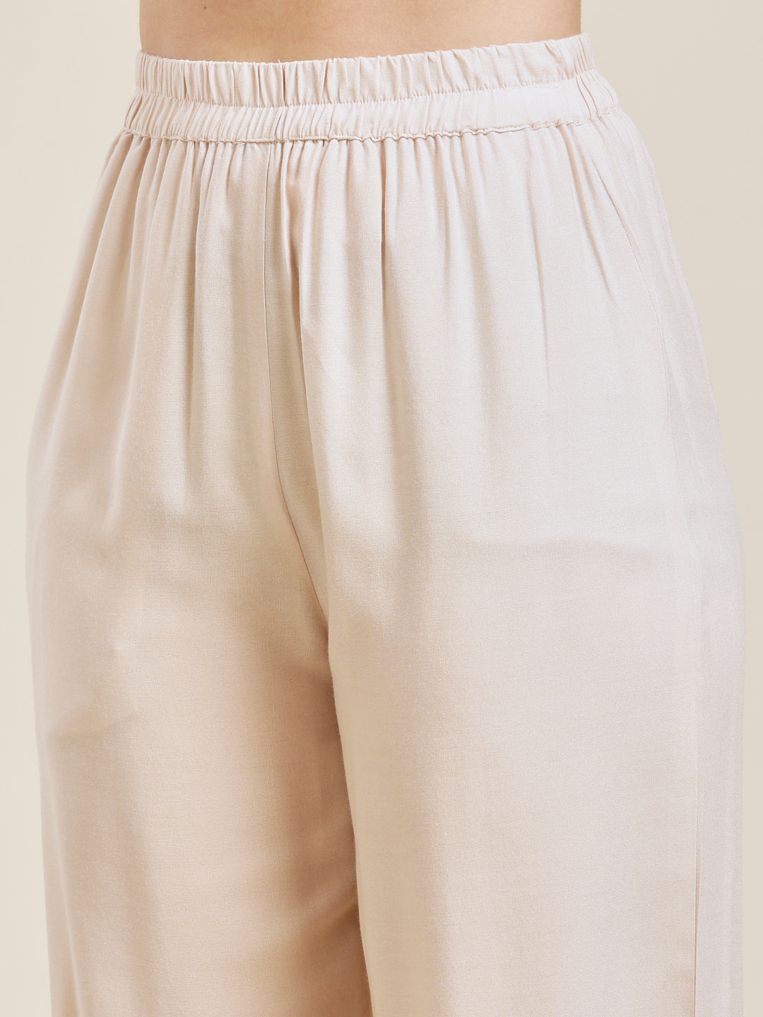 Off White Rayon Embroidered Co-ord Set for Women