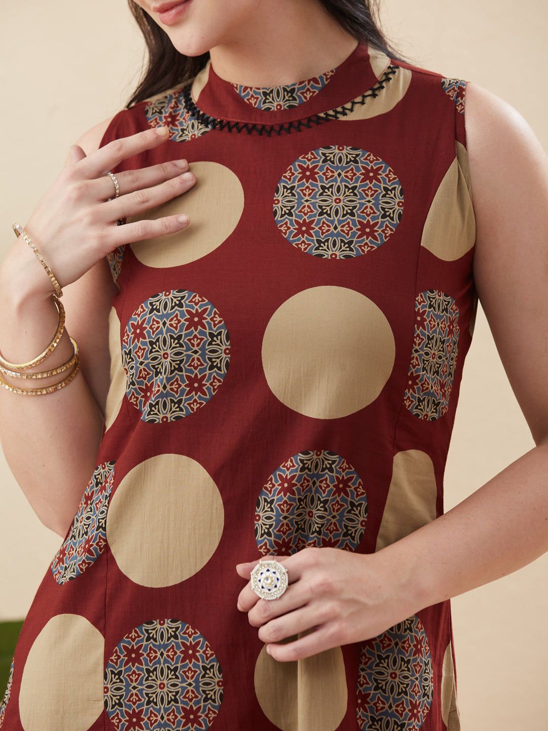 Women’s Maroon Cotton Printed Straight Co-ords Set