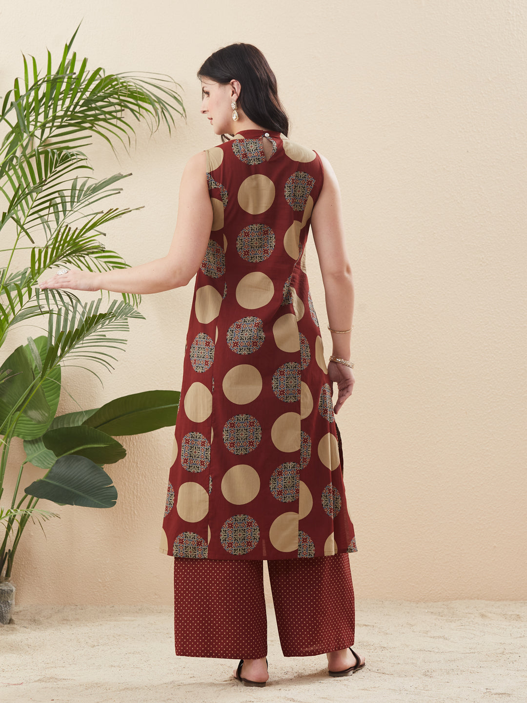 Women’s Maroon Cotton Printed Straight Co-ords Set