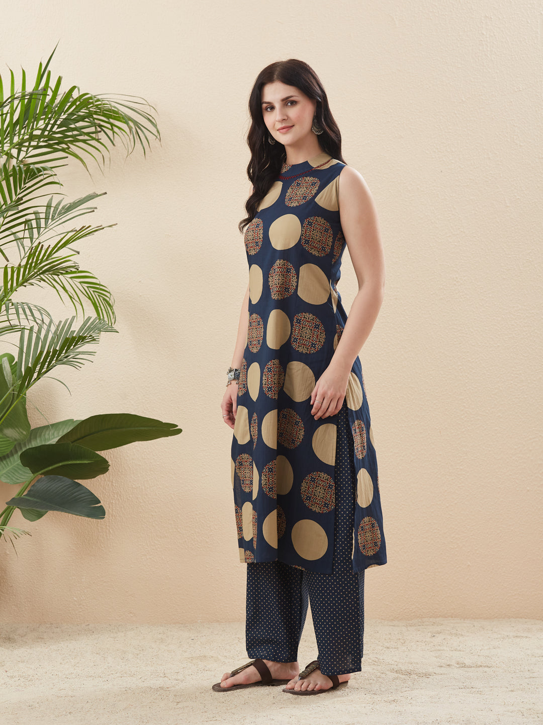Navy blue Cotton Printed Co-ord Set