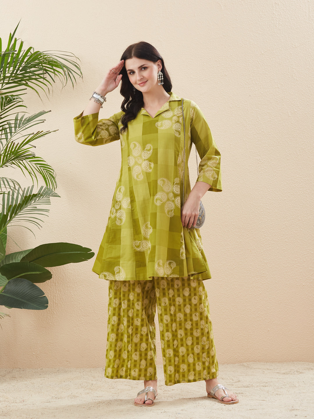Neon Cotton Printed Ethnic Co-ord Set Kurta & Palazzo For Women