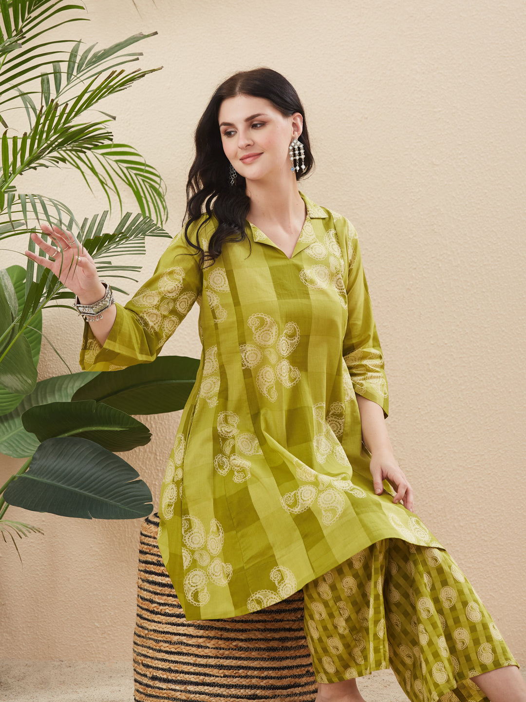 Neon Cotton Printed Ethnic Co-ord Set Kurta & Palazzo For Women