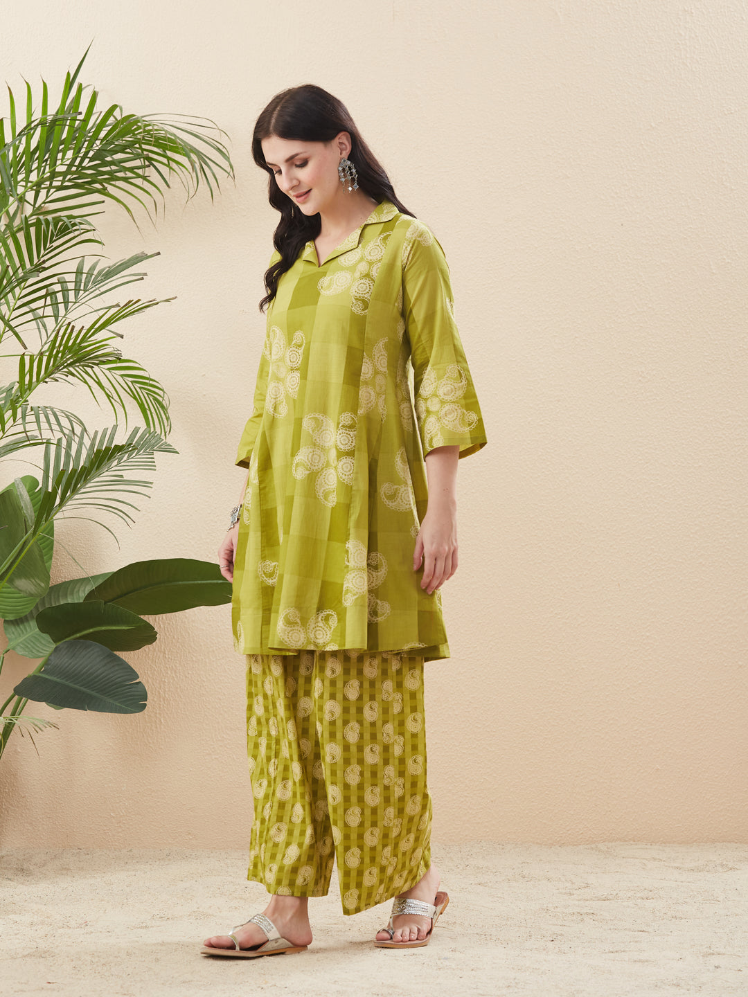 Neon Cotton Printed Ethnic Co-ord Set Kurta & Palazzo For Women