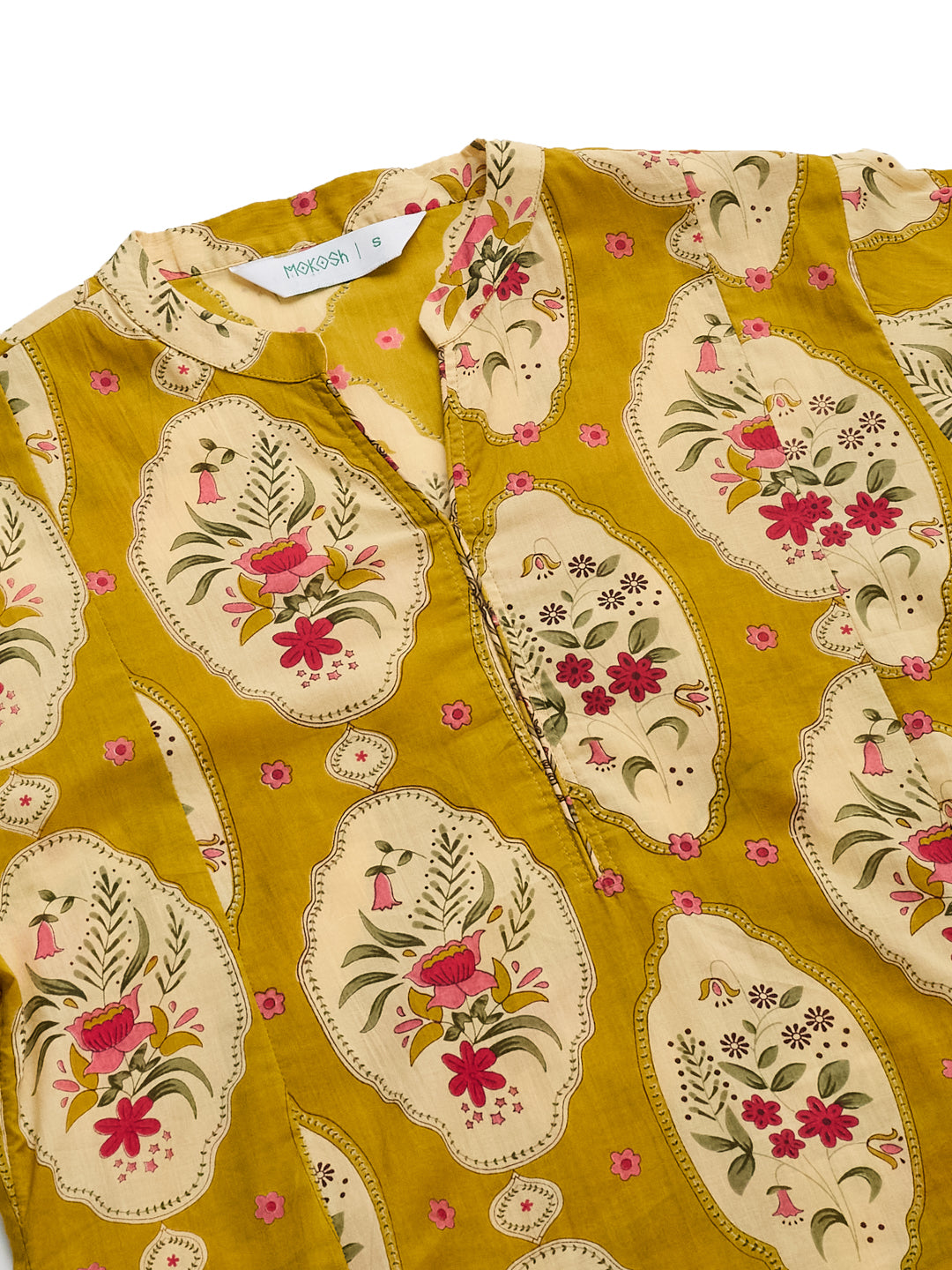 Women’s Mustard Cotton Floral Printed Kurta Pant Co-Ord Set