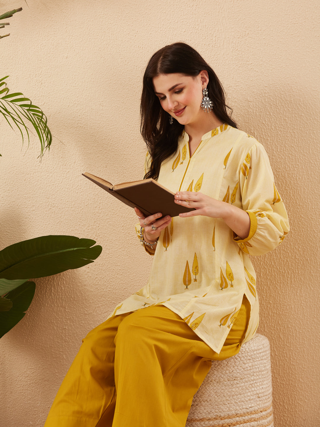 Women’s Yellow Cotton Ethnic Kurta Pant Co-Ord Set