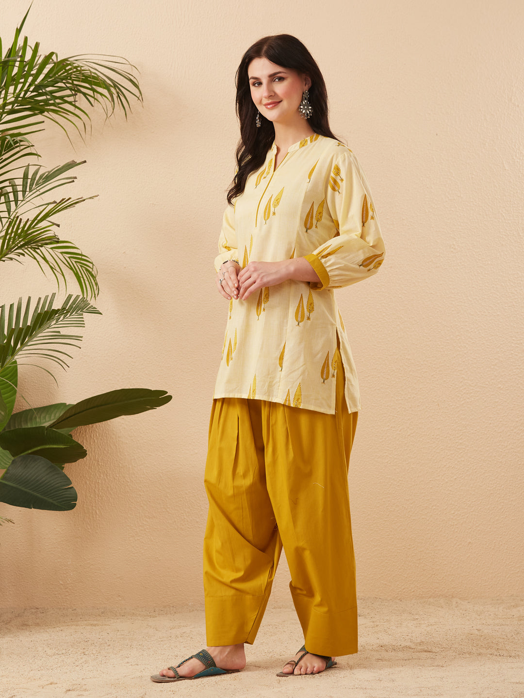 Women’s Yellow Cotton Ethnic Kurta Pant Co-Ord Set