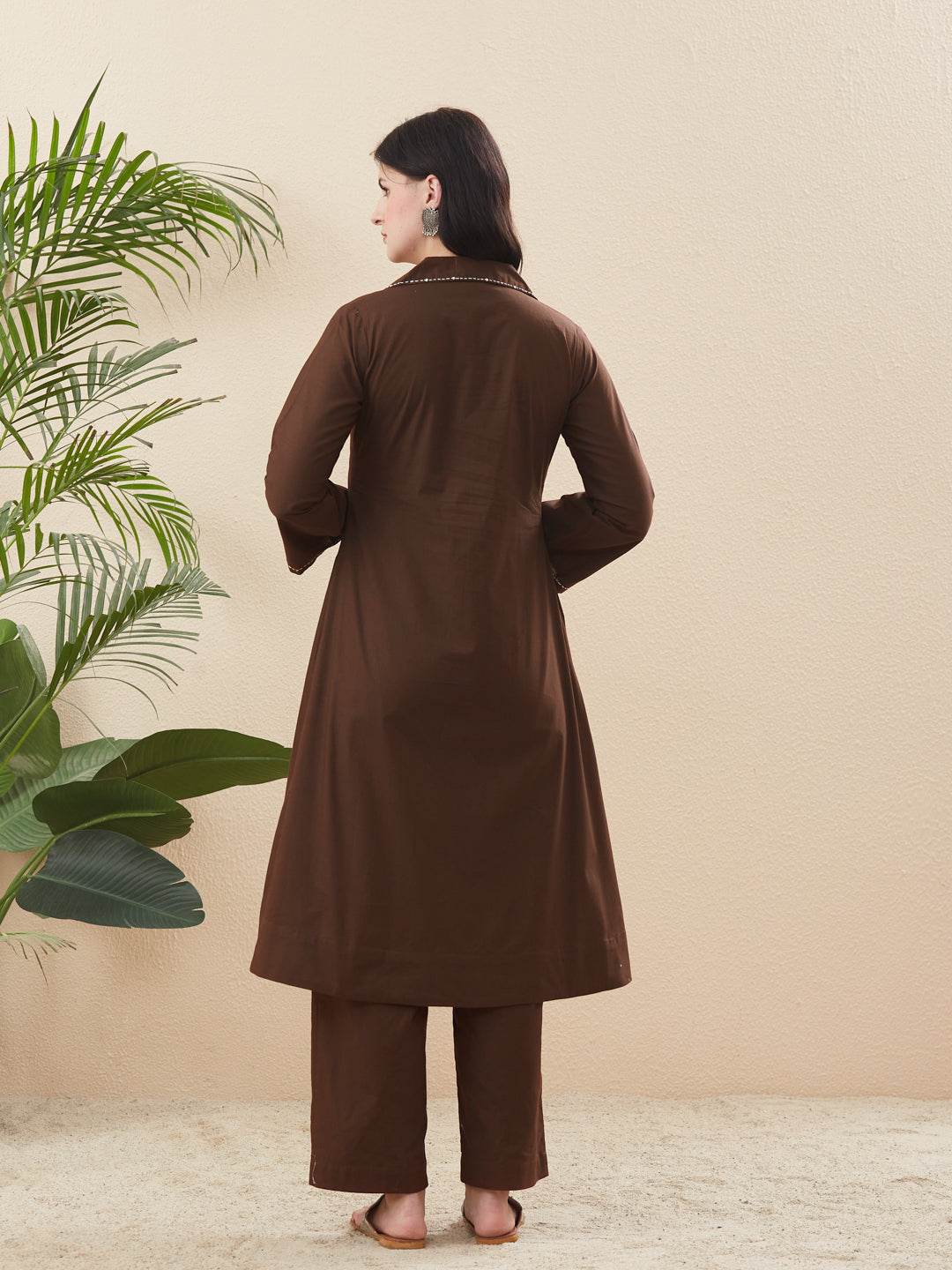 Classy Coffee Cotton Solid Handwork Co-Ord Set for Women