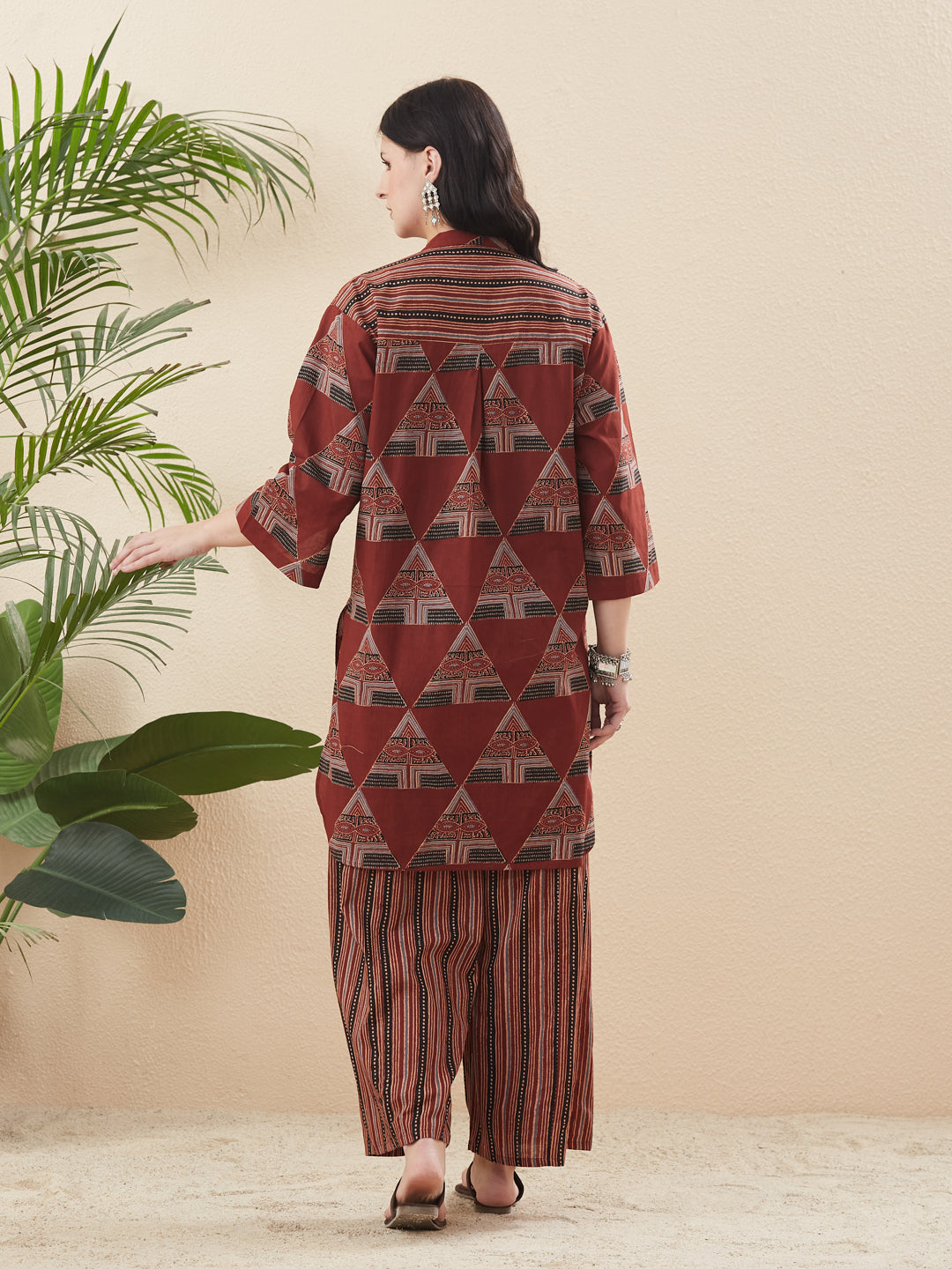 Women Red Printed Cotton Kurta with Palazzo Set