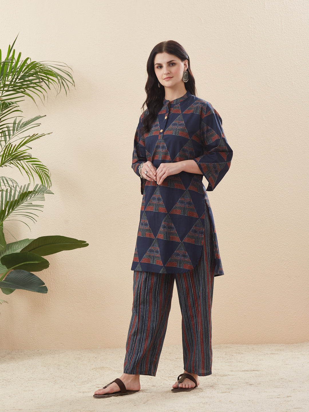 Navy Blue Cotton Printed Co-ord Set for Women