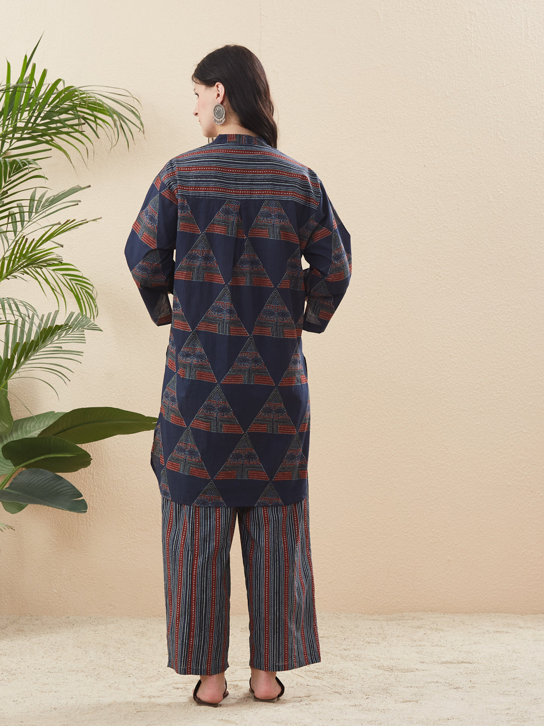 Navy Blue Cotton Printed Co-ord Set for Women