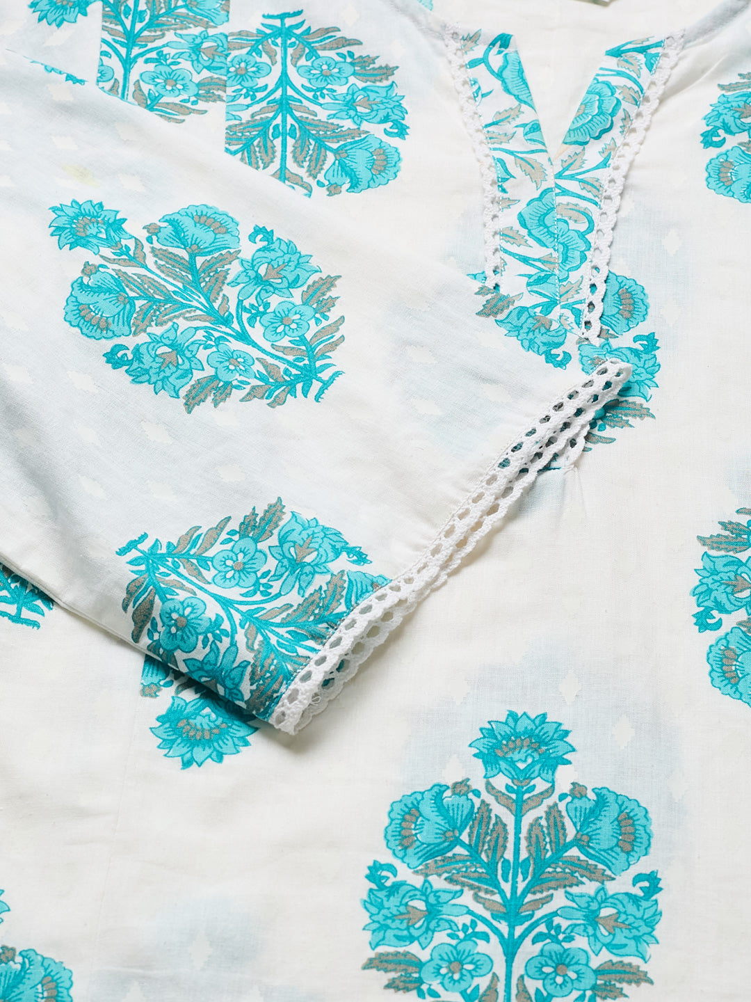 Women’s Aqua Blue Cotton Printed Kurta Palazzo Set