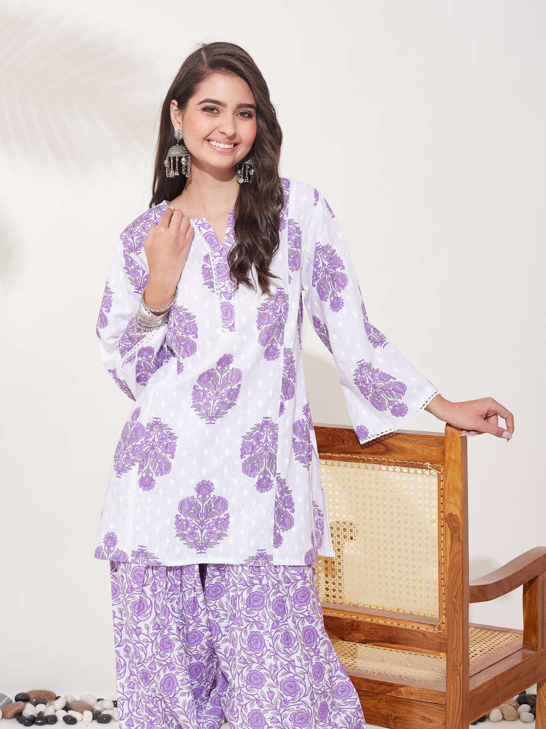 Stylish Lavender Cotton Printed Co-ord Set for Women