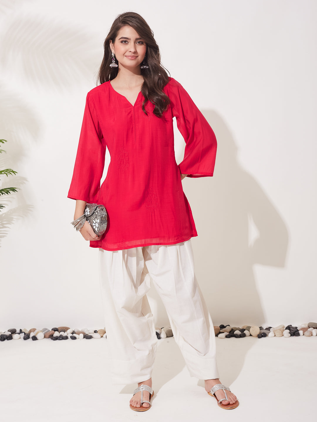 Women’s Rani Cotton Solid Kurta with White Patiala Salwar Set