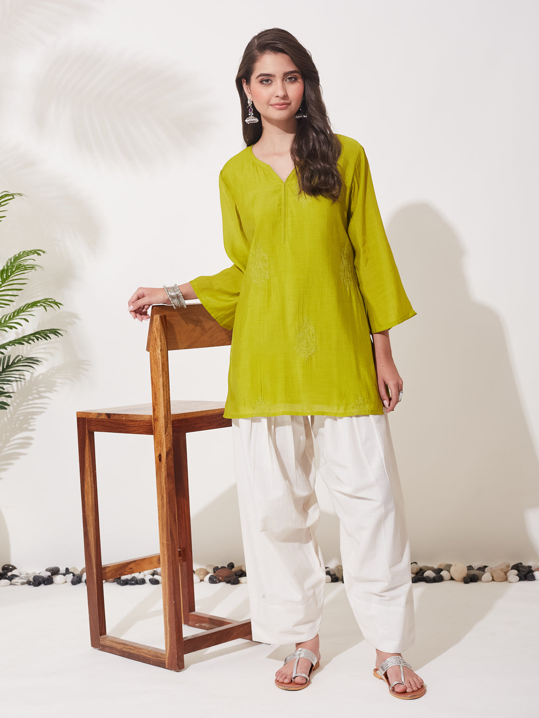 Neon Cotton Embroidered Ethnic Kurta Set for Women