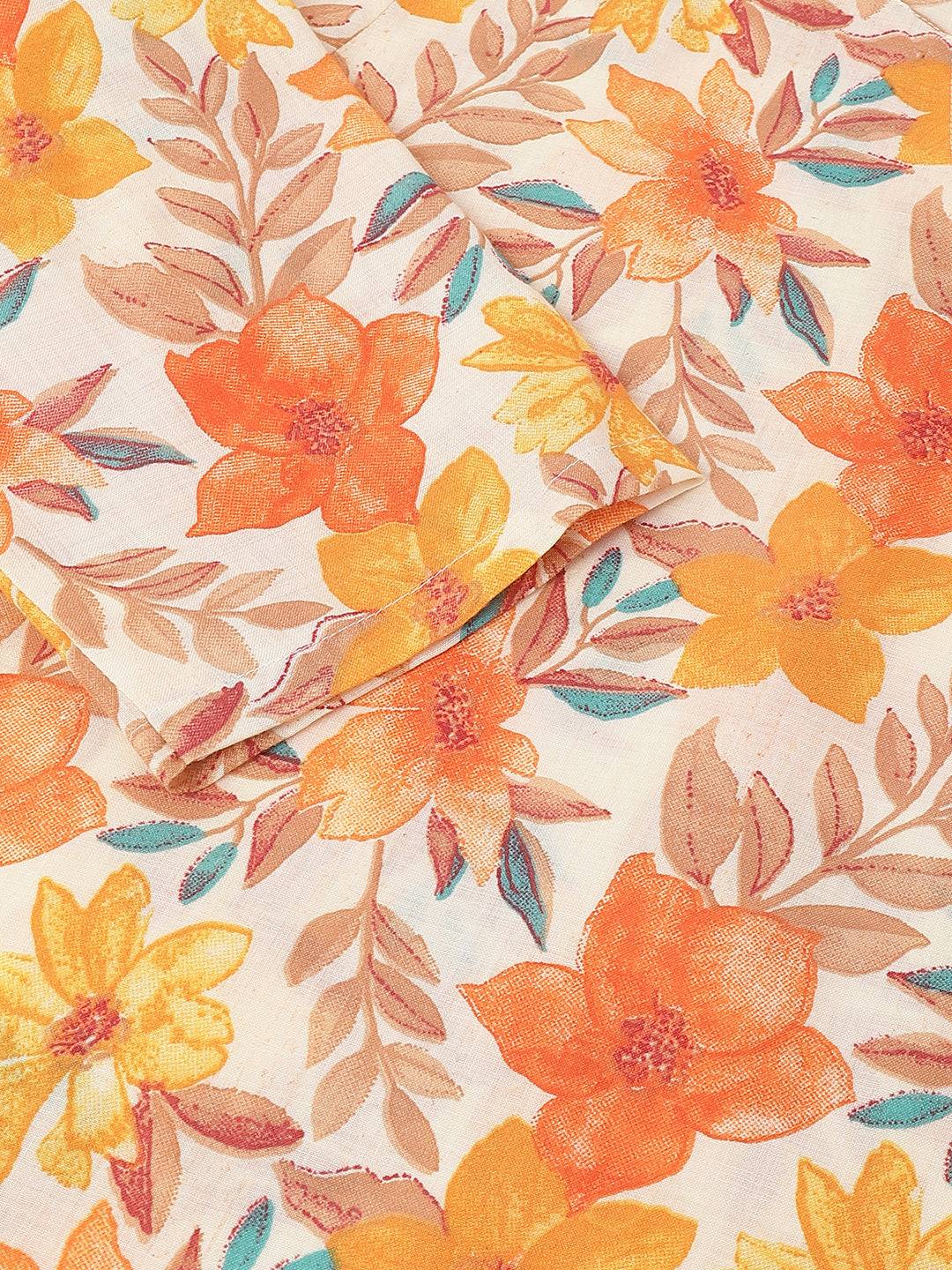 Orange PC Cotton Printed Short Kurta