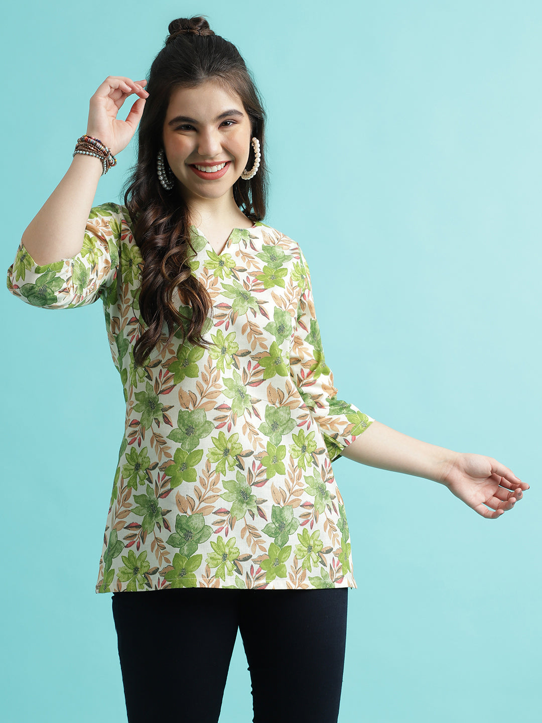 Pista PC Cotton Printed Short Kurta