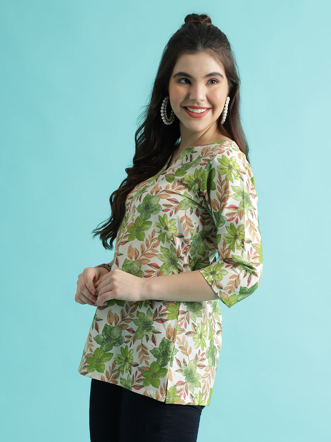 Pista PC Cotton Printed Short Kurta