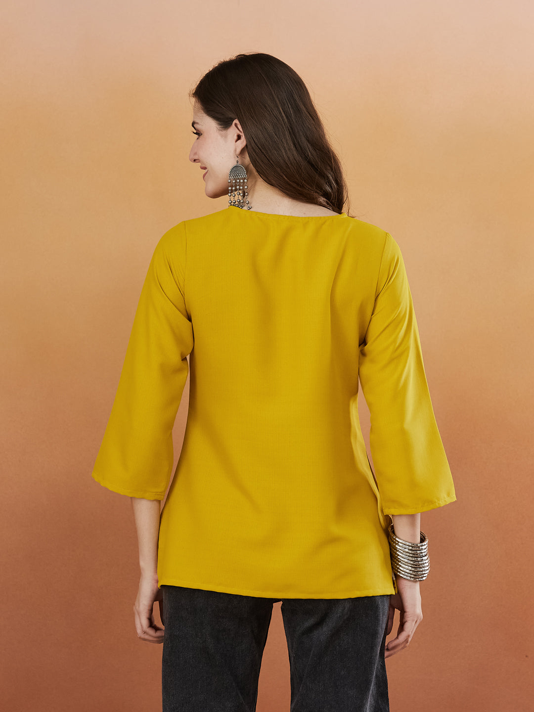 Cream Embroidered Viscose Short Kurta