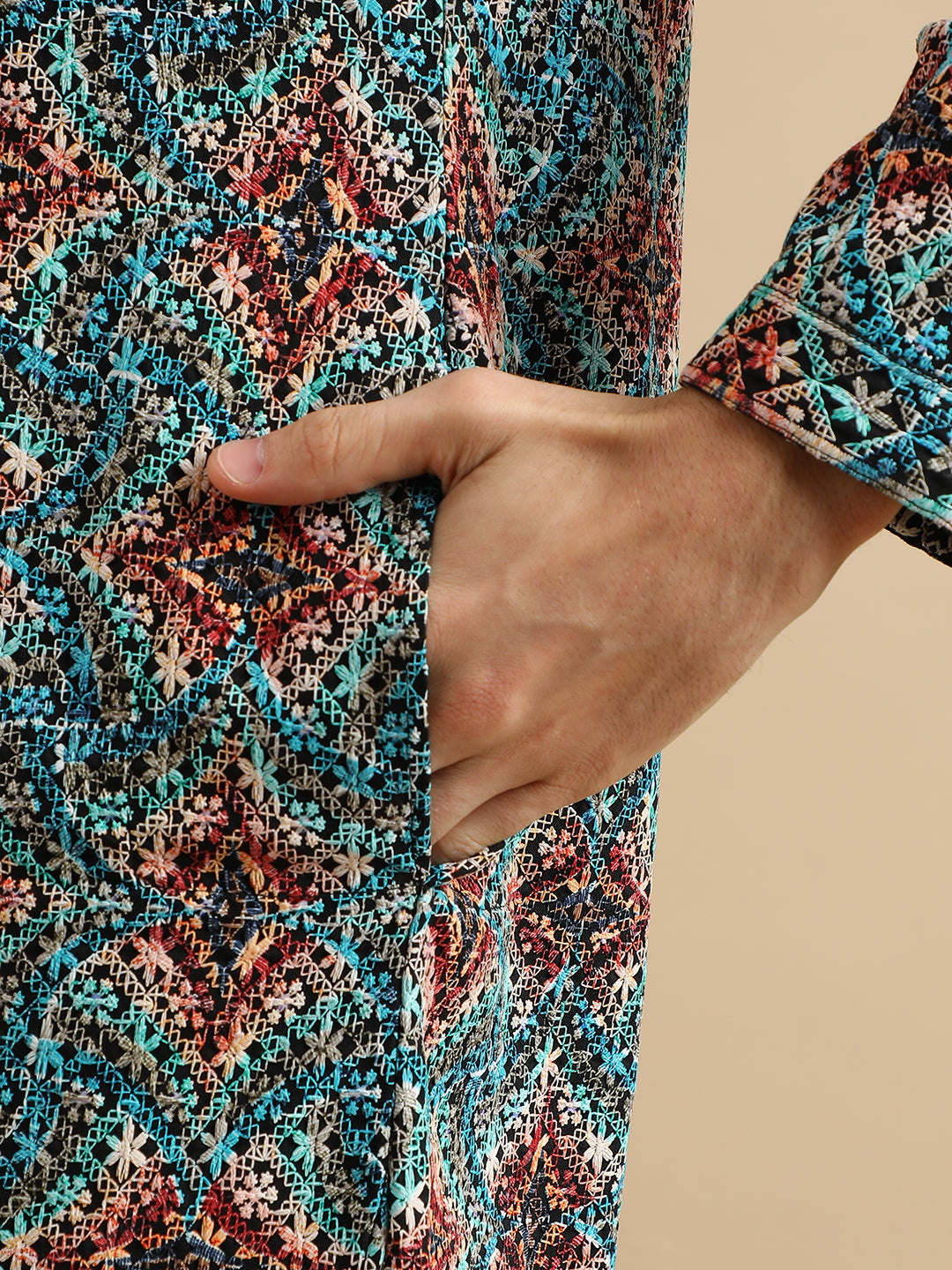 Men Blue Ethnic Motifs Black Sifli digital Printed kurta