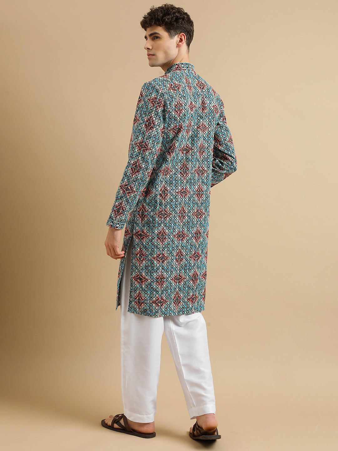 Men Blue Ethnic Motifs Black Sifli digital Printed kurta
