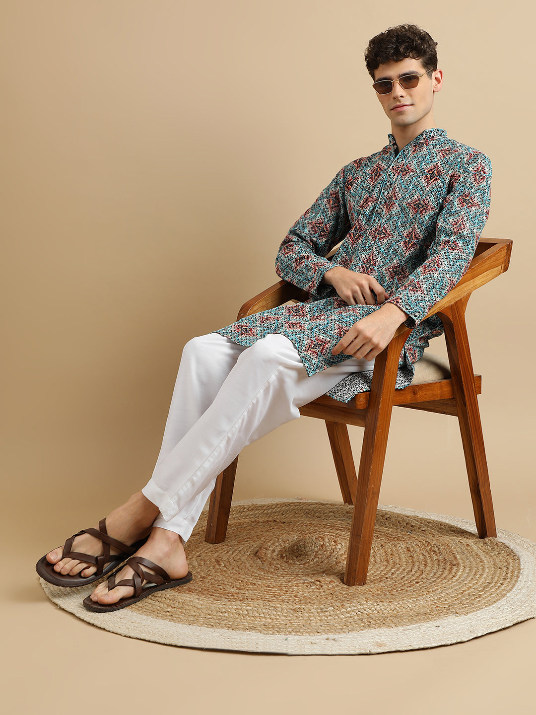 Men Blue Ethnic Motifs Black Sifli digital Printed kurta