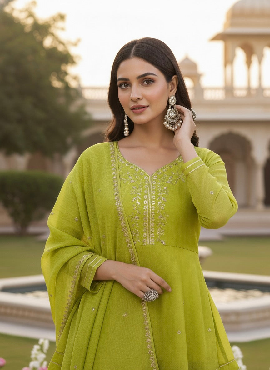 Neon Embroidered Peplum Top with Sharara Set