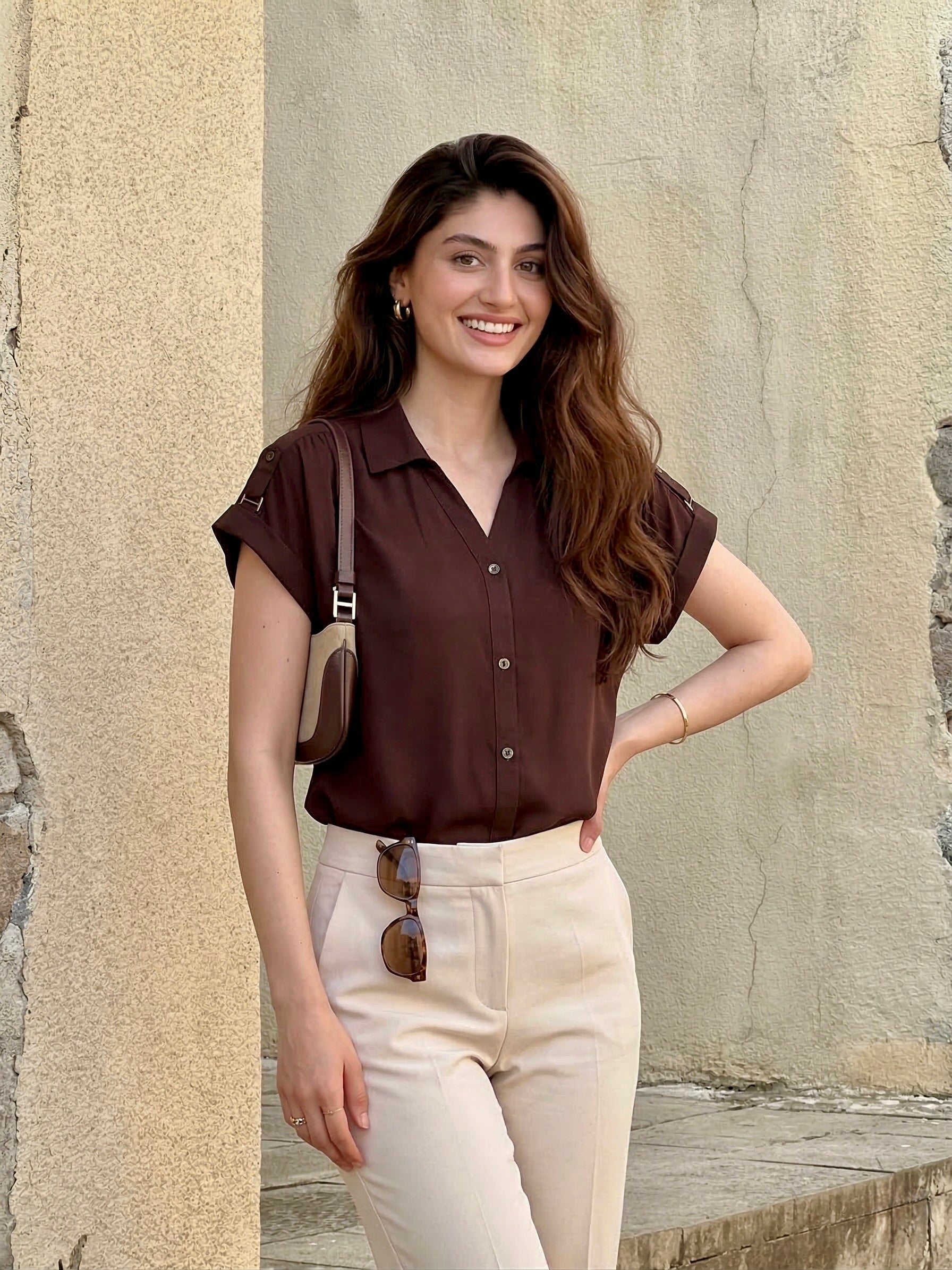Coffee Crepe Everyday Style Shirt for Women