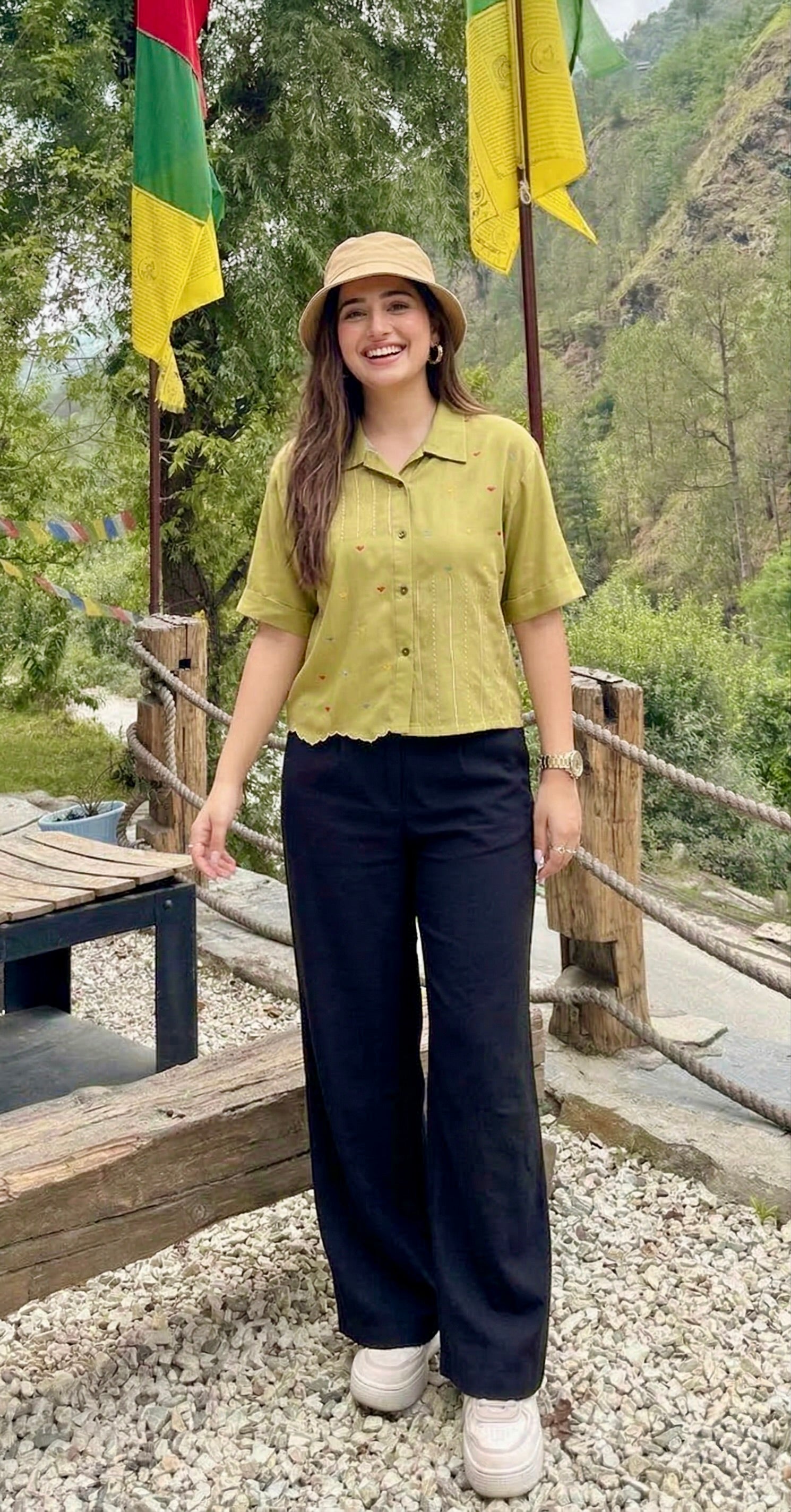 Neon Crepe Embroidered Regular Fit Shirt for Women