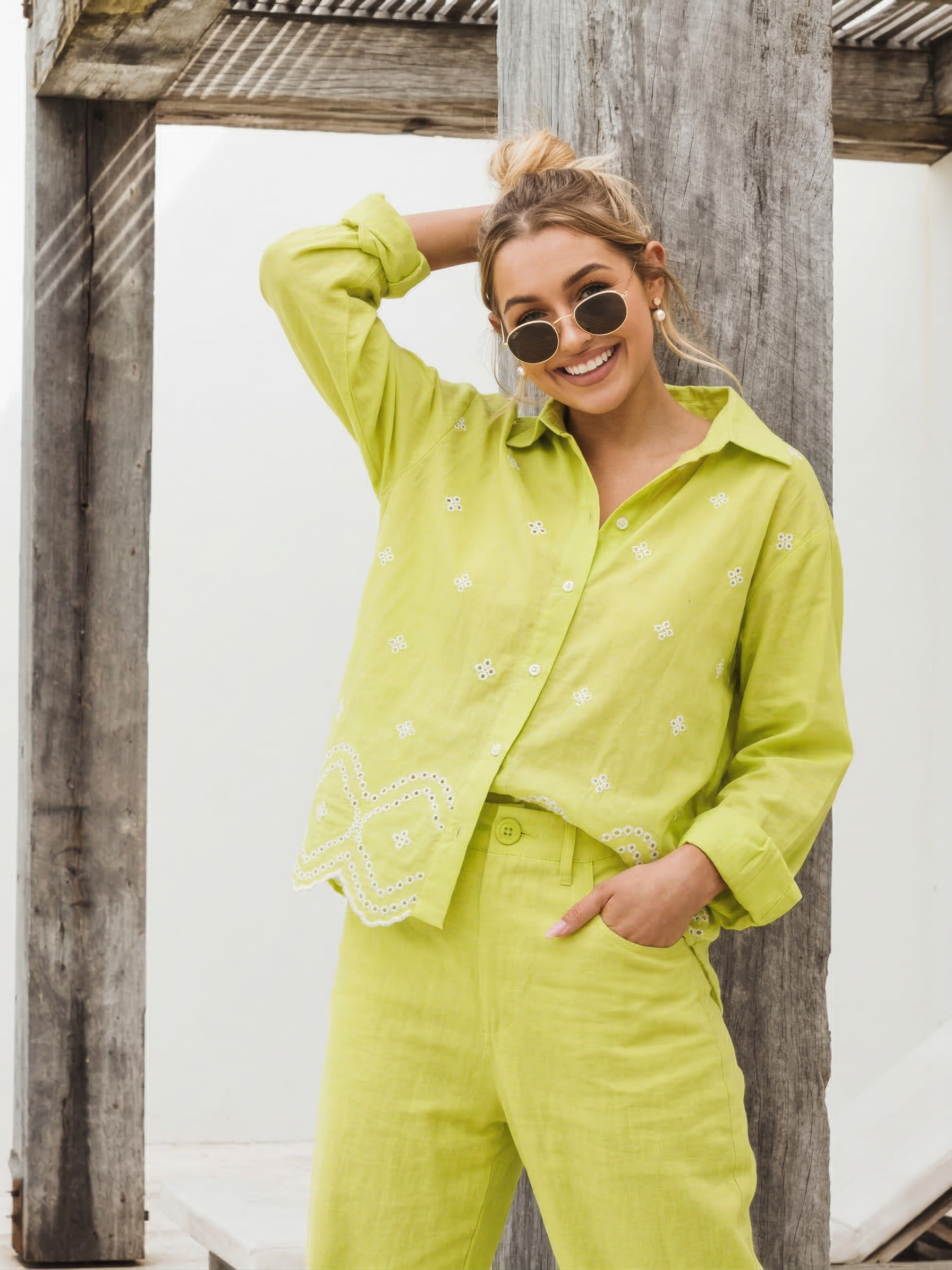 Women's Neon Cotton Embroidered Shirt