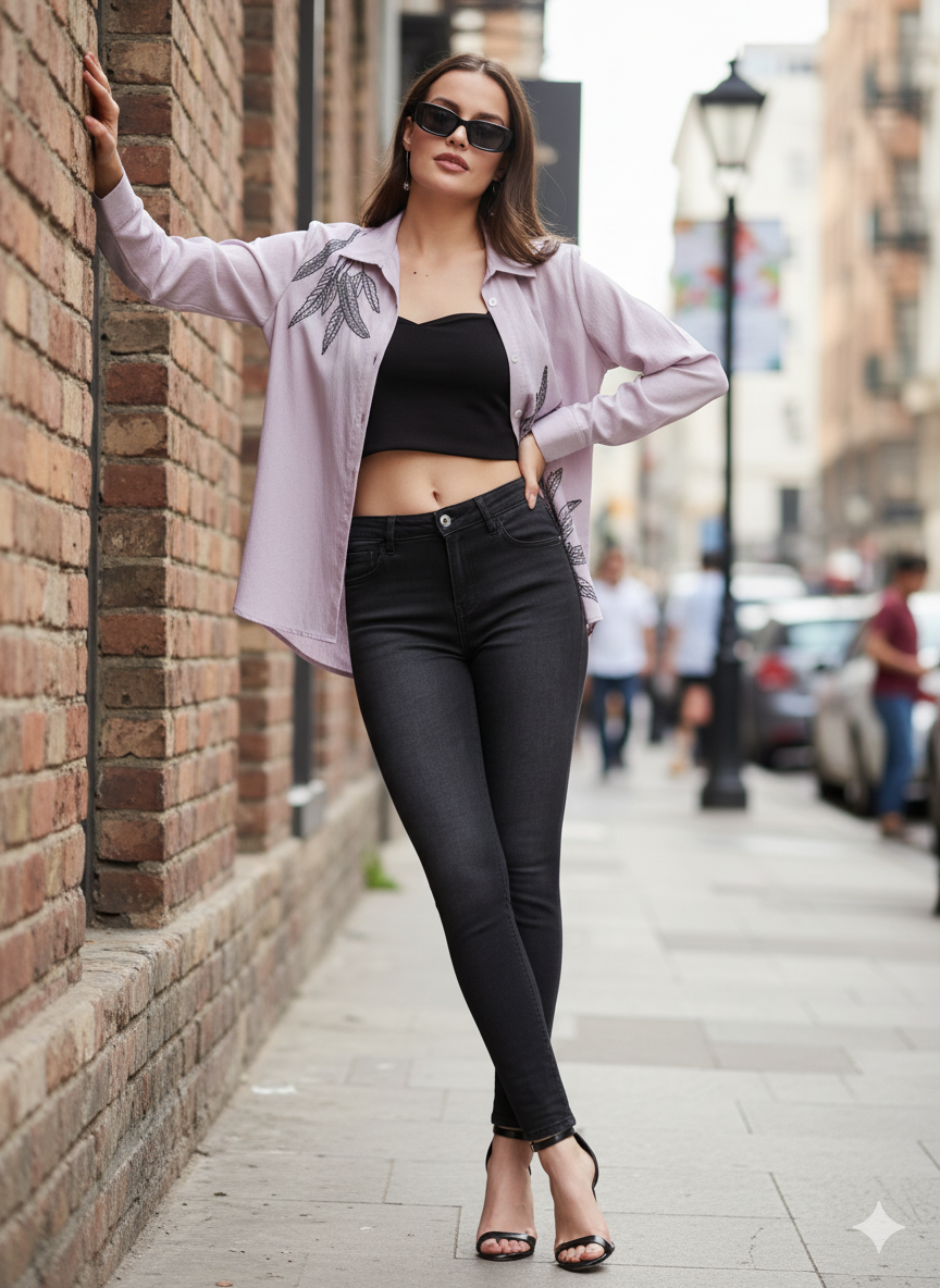 Pink floral print trendy Plain Regular women full sleeve shirt