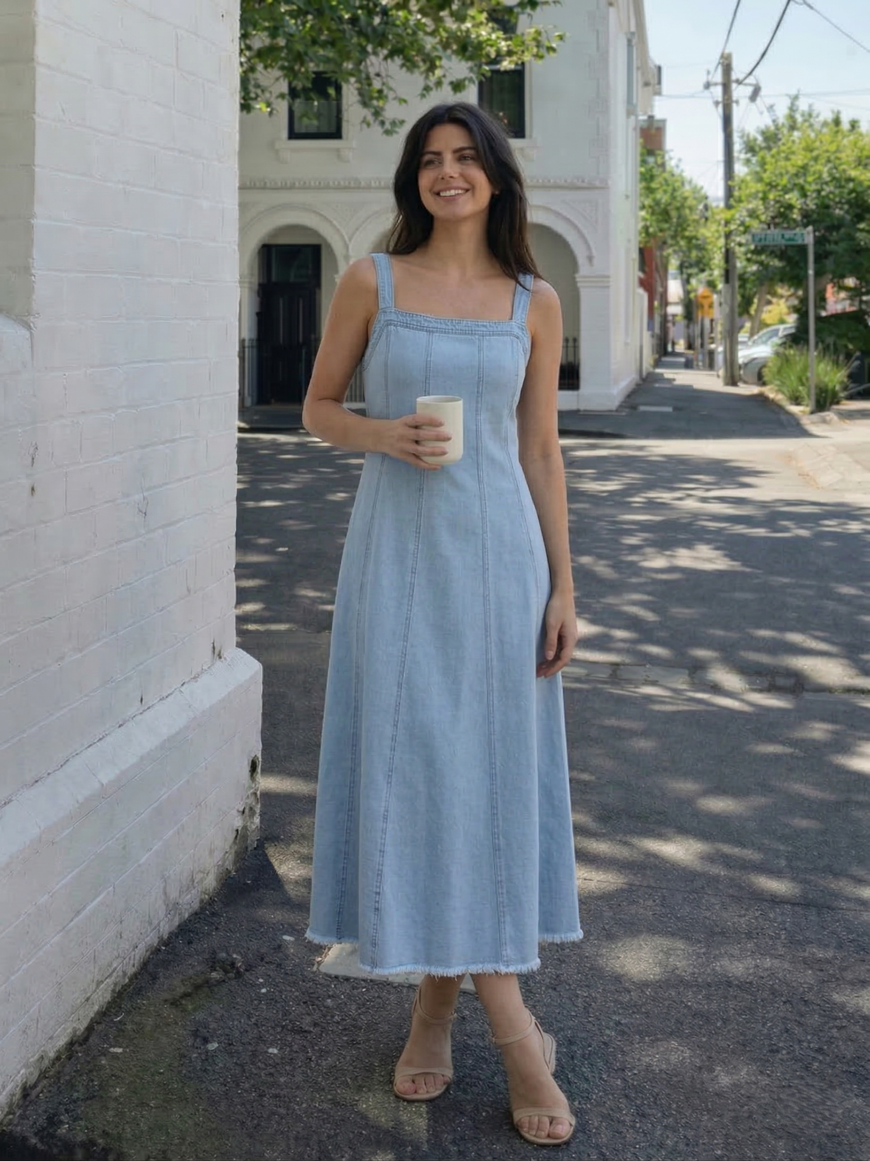 Ice Blue Denim Overall Slip Dress for women