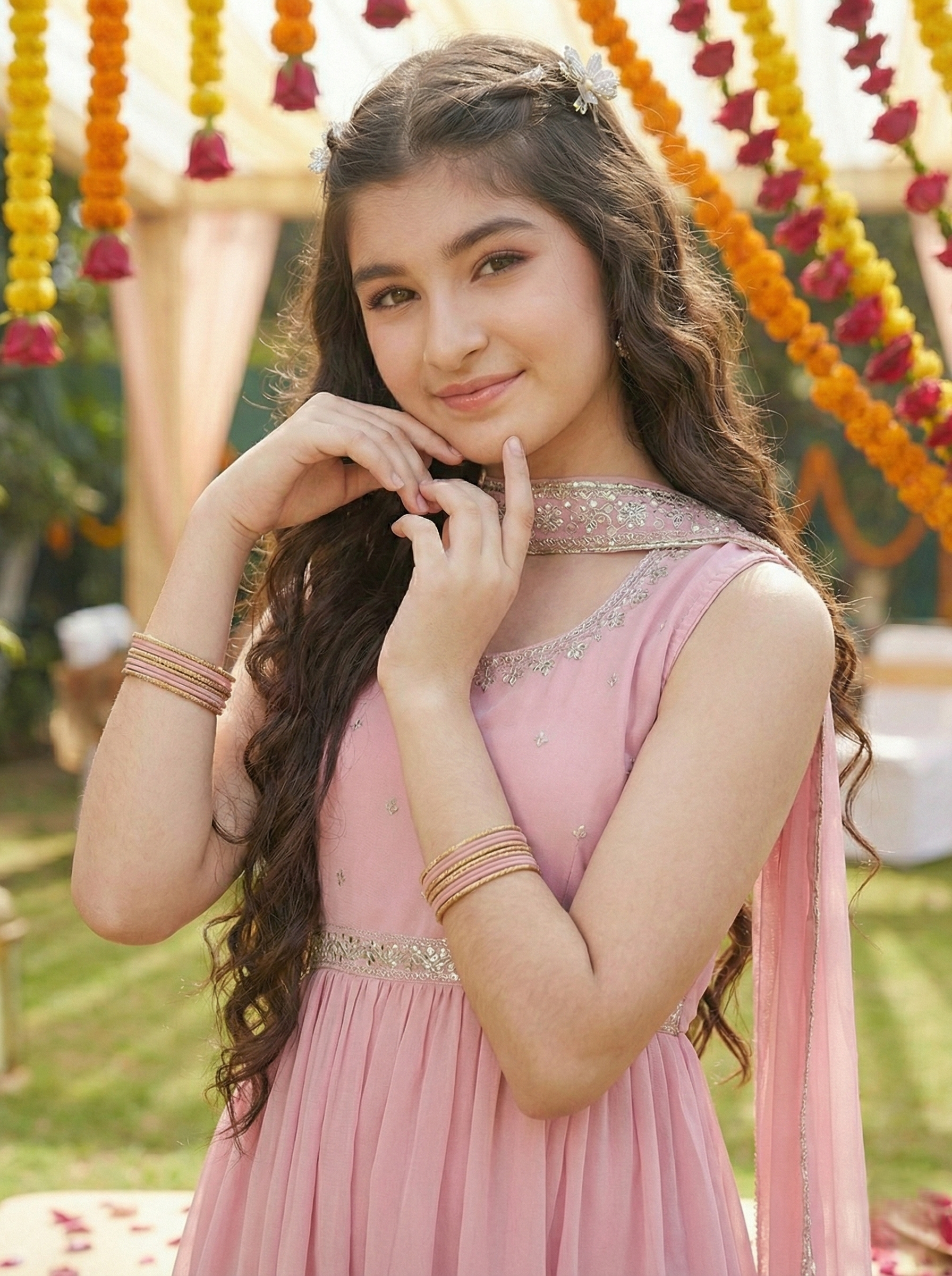 Baby Pink Embroidered Georgette Kurta Sharara & Dupatta for girls