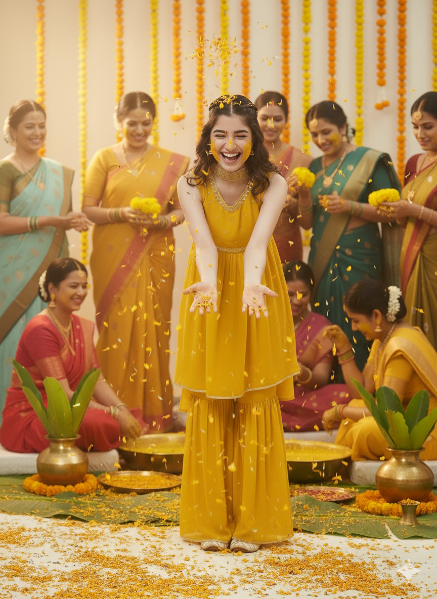 Yellow Embroidered Georgette Kurta Sharara & Dupatta for girls