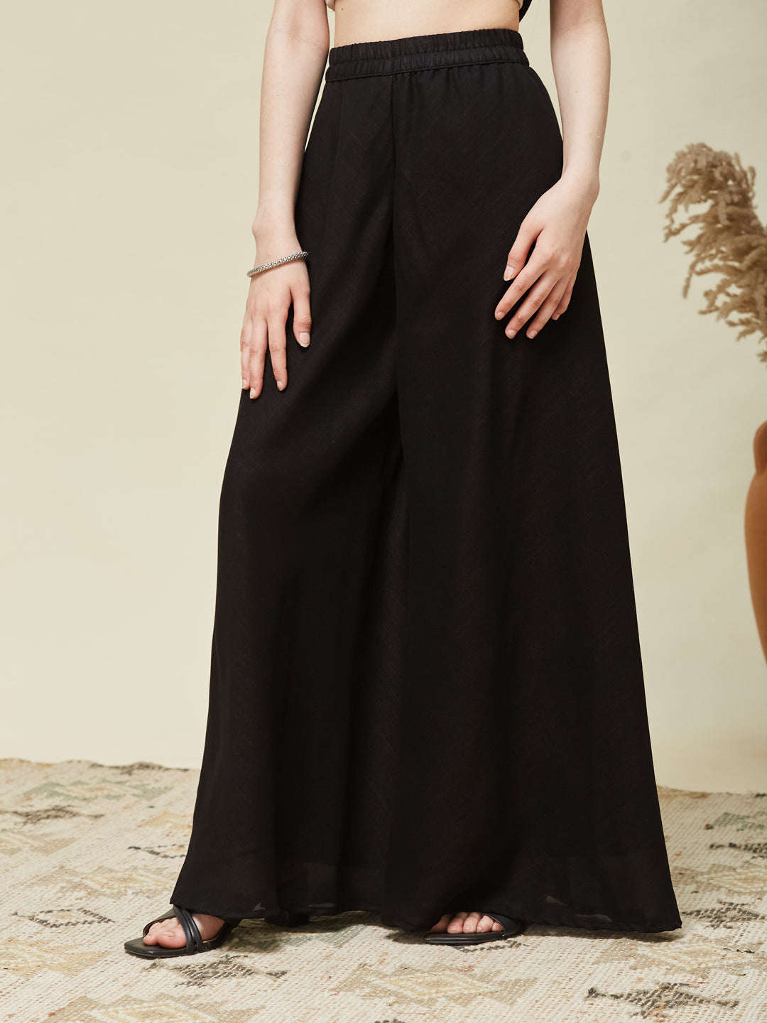 Girls Black Silk Embroidered Kurta Plazzo Set